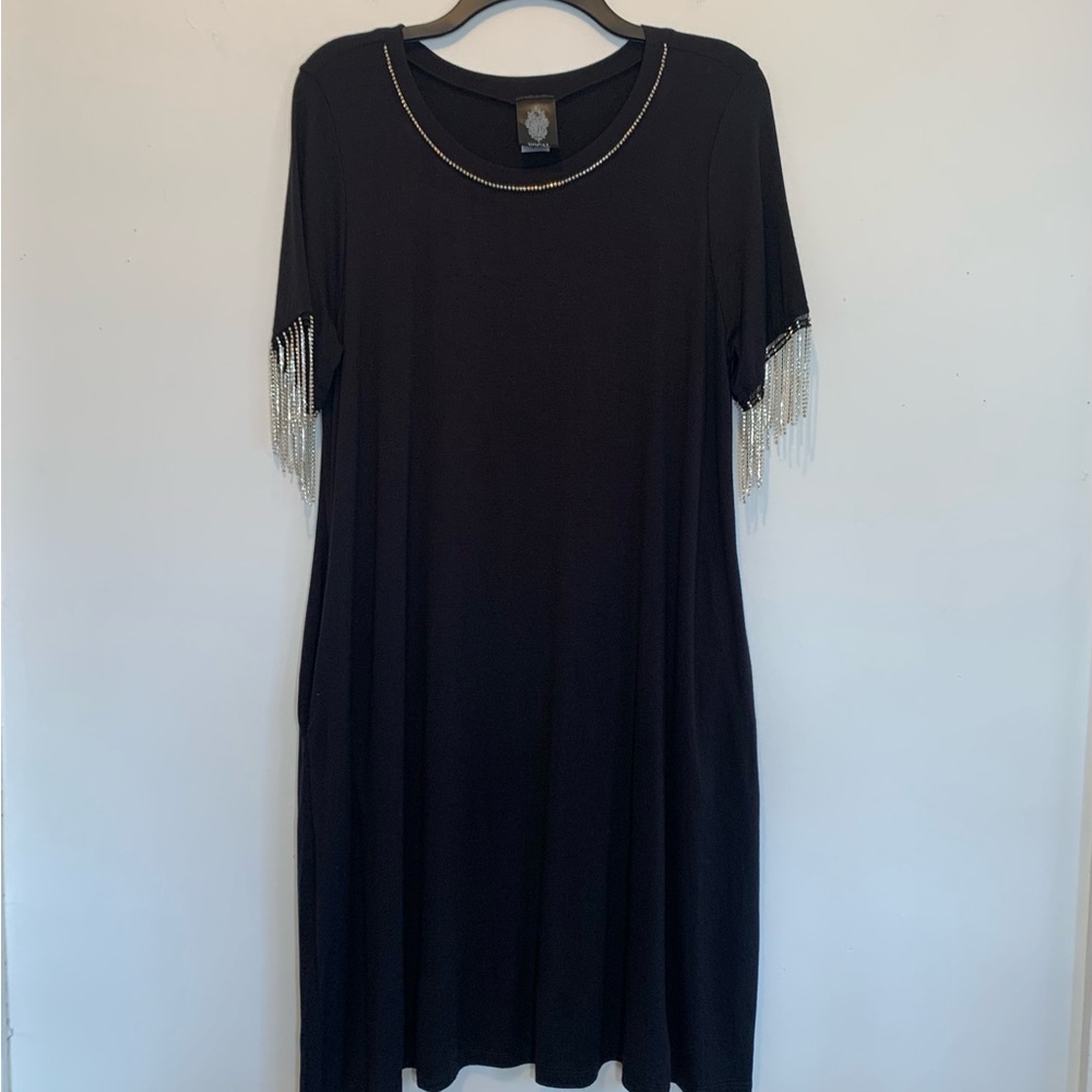 Vocal Black Cocktail Dress Rhinestone Fringe